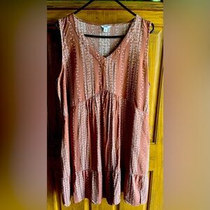 Sonoma Sleeveless Brown Patterned Dress XXL